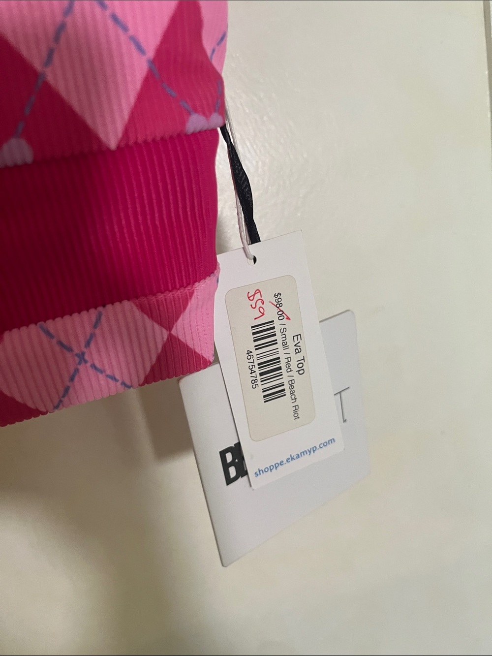 Pink Argyle bathing suit top - Picture 3 of 6